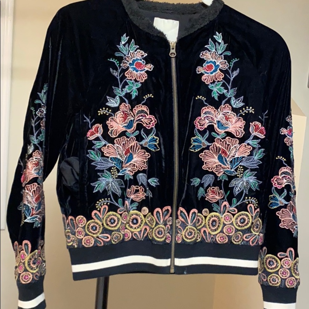 Gorgeous Unique Embroidered Velvet Bomber Jacket